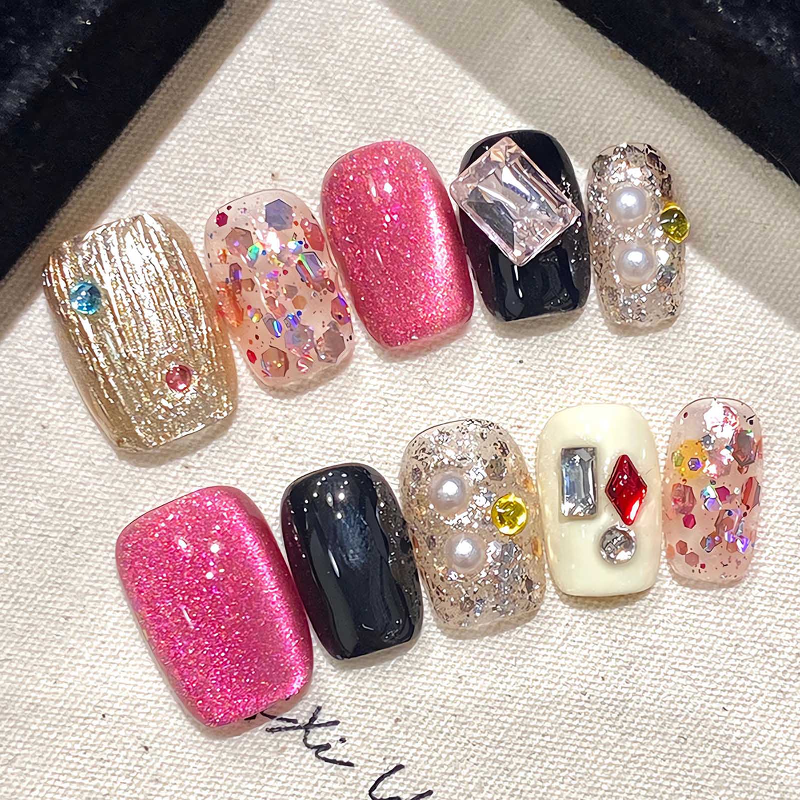 Resin Art Resin - Handmade Press on Nails Glitter Pink